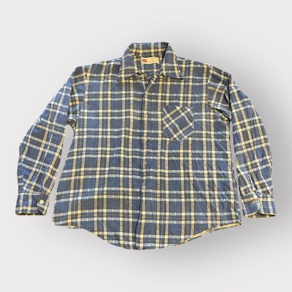 Vintage Sears Kings Road Blue Flannel 100% Cotton Large 16 - 16 1/2 - Picture 1 of 5
